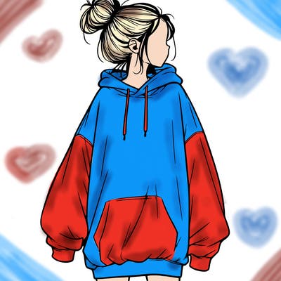 realistic girl with a oversized sweatshirt on and a bun