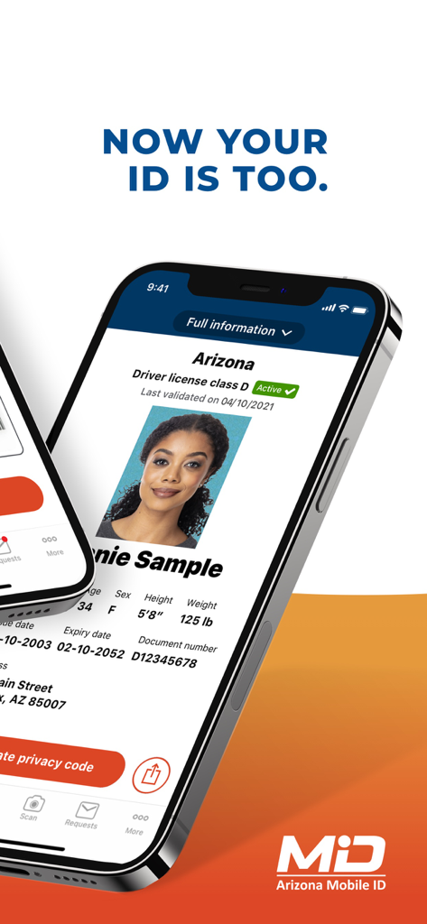 Arizona Mobile ID - Smartphone screen showing the Arizona Mobile ID app with a digital driver's license displayed