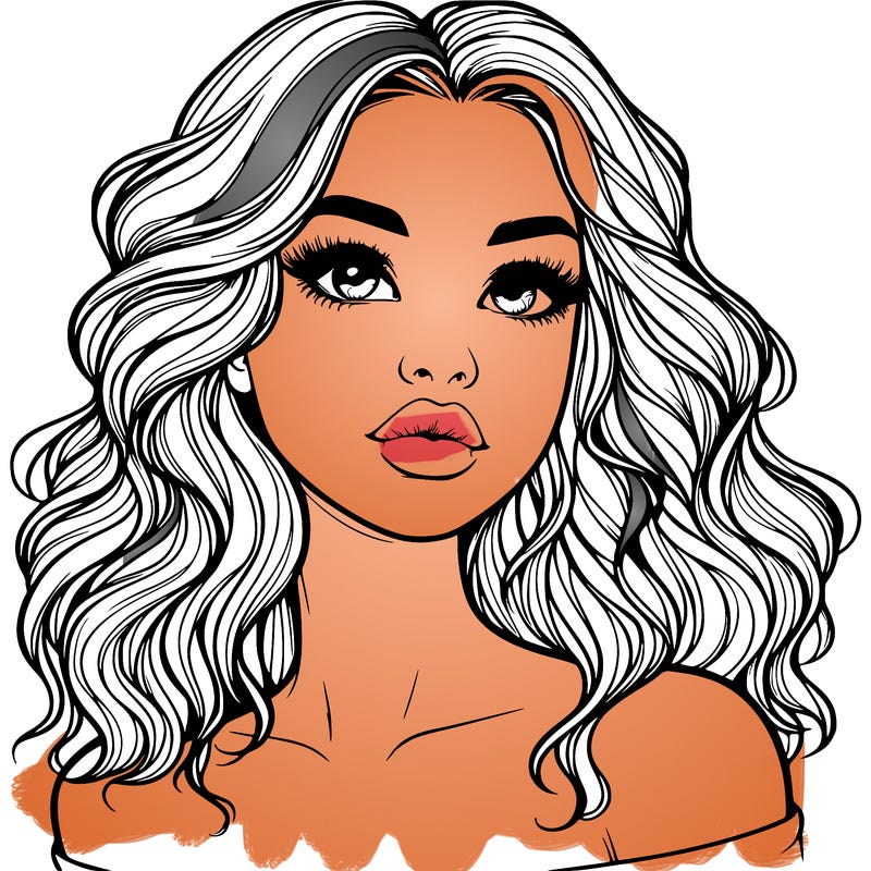 realistic girl with wavy hair and lips
