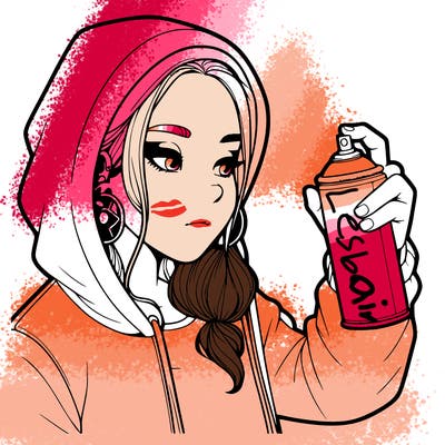 a realistic girl, spray painting