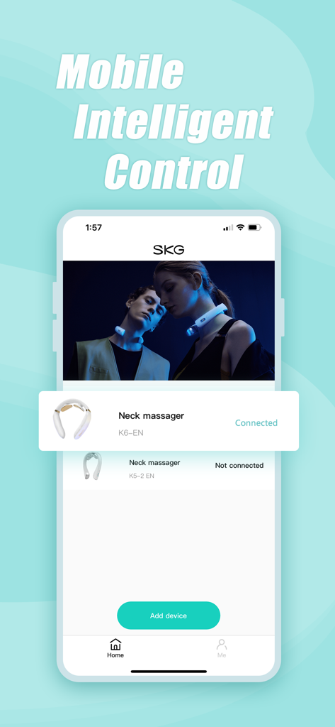 Future Wear - Future Wear app interface showing a connected SKG neck massager device
