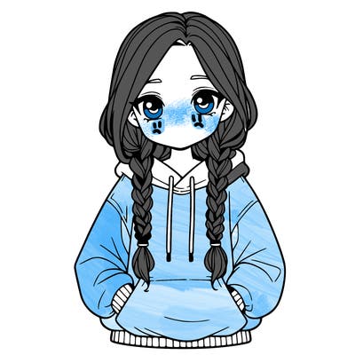 a realistic girl with a oversized hoodie and she has braids