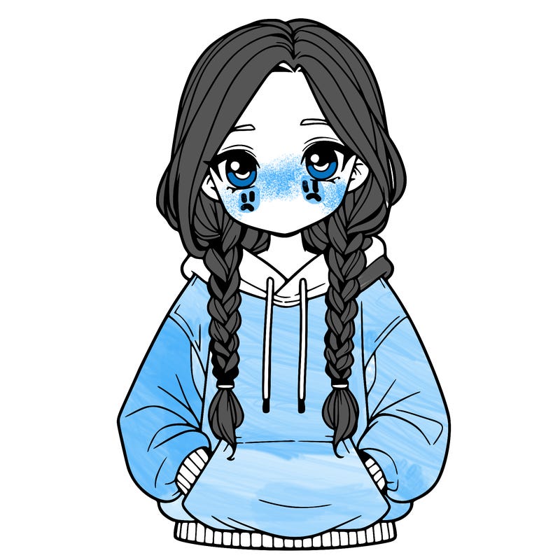 a realistic girl with a oversized hoodie and she has braids