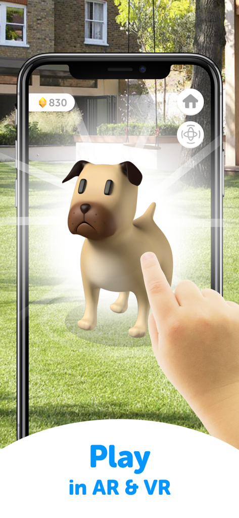 ABC World - Play and Learn - A child interacting with a 3D cartoon dog using augmented reality in the ABC World app.