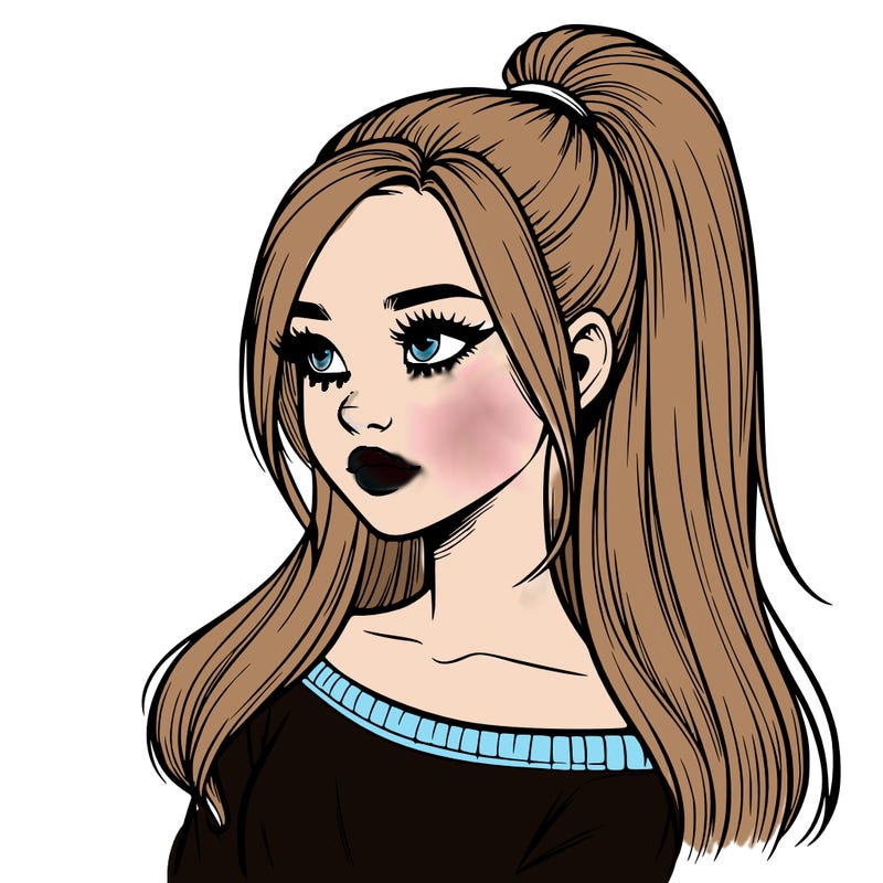 realistic girl with a high ponytail