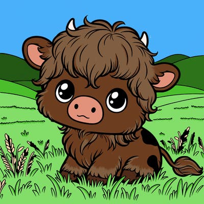 baby fluffy cow in endles grass hills