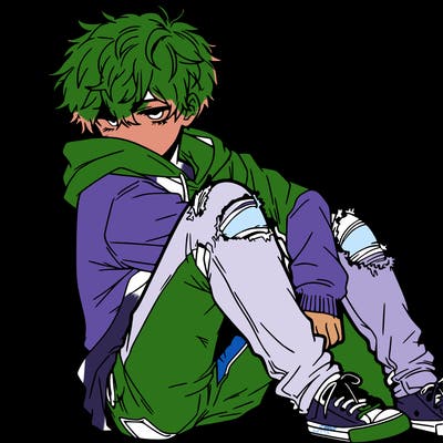 a male hoddie ripped jeans messy hair anime