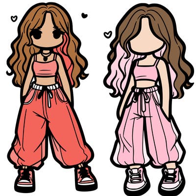 girl in baggy pants crop top and long hair