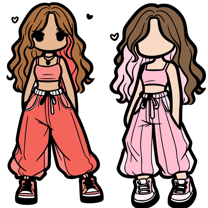 girl in baggy pants crop top and long hair