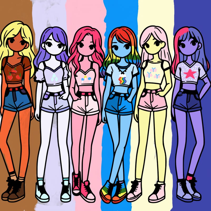 a group of girls wearing crop tops and shorts