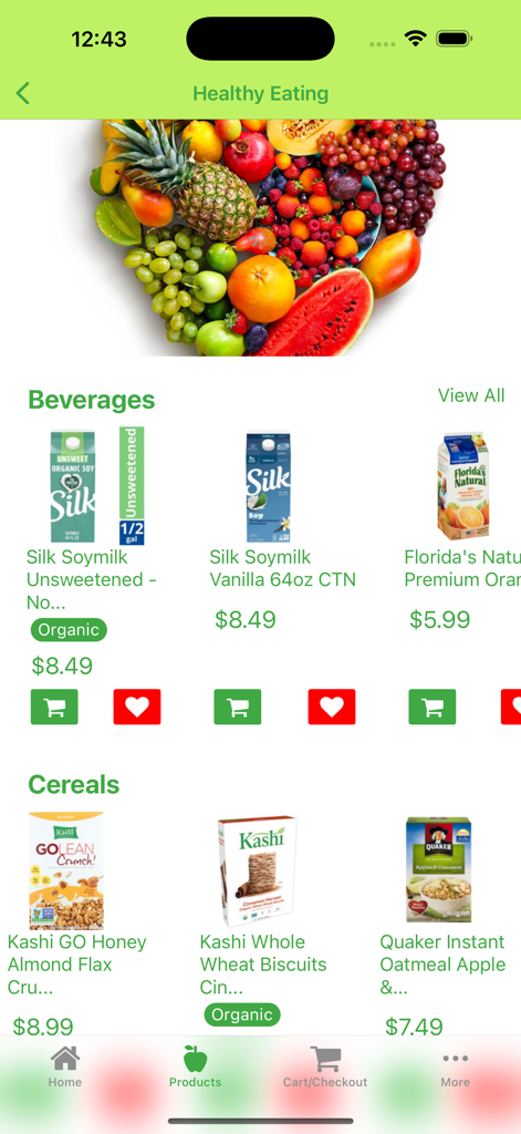 Garden Grocer Delivery - Healthy grocery items like soy milk and cereal displayed for selection in the Garden Grocer app