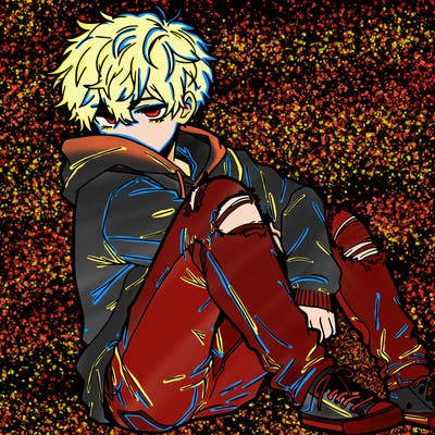 a male hoddie ripped jeans messy hair anime