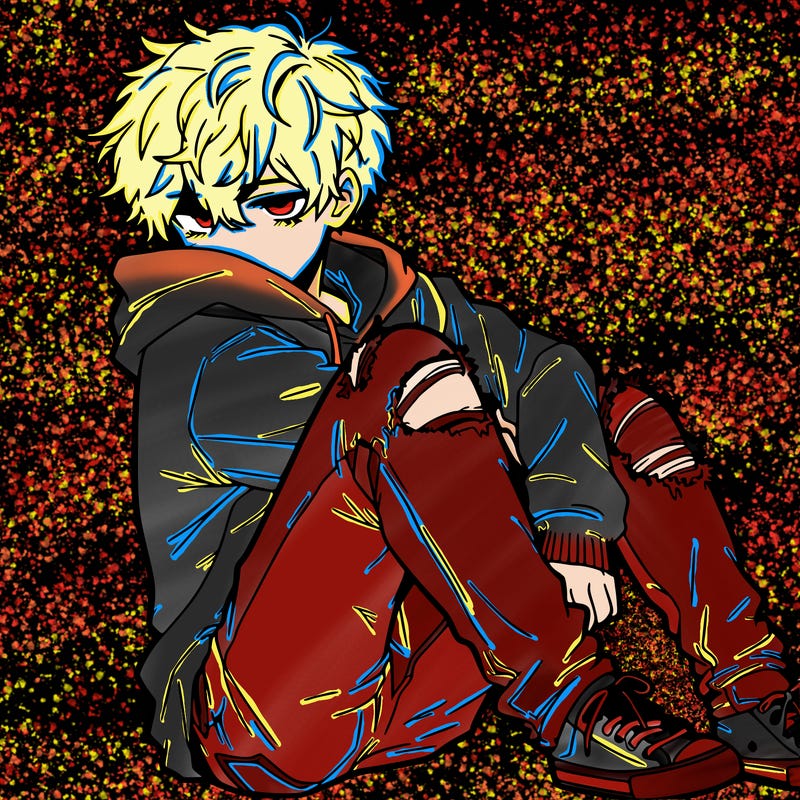 a male hoddie ripped jeans messy hair anime