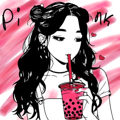 aesthetic realistic girl with boba