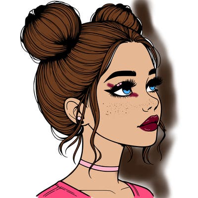 realistic girl with buns on the top of her head