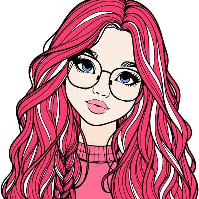 girl with long hair and freckles and glasses realistic