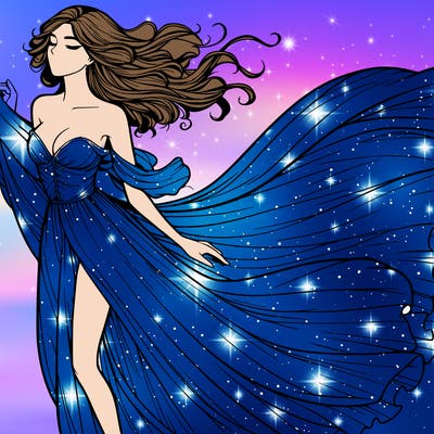 realistic woman in dress flowing the the wind