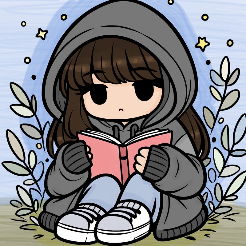 girl in oversized hoodie reading a book