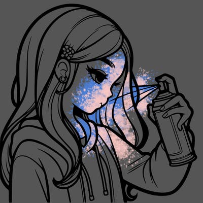 a realistic girl spray painting