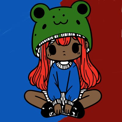 a girl wearing a frog hat and some frog socks