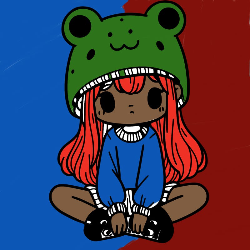 a girl wearing a frog hat and some frog socks