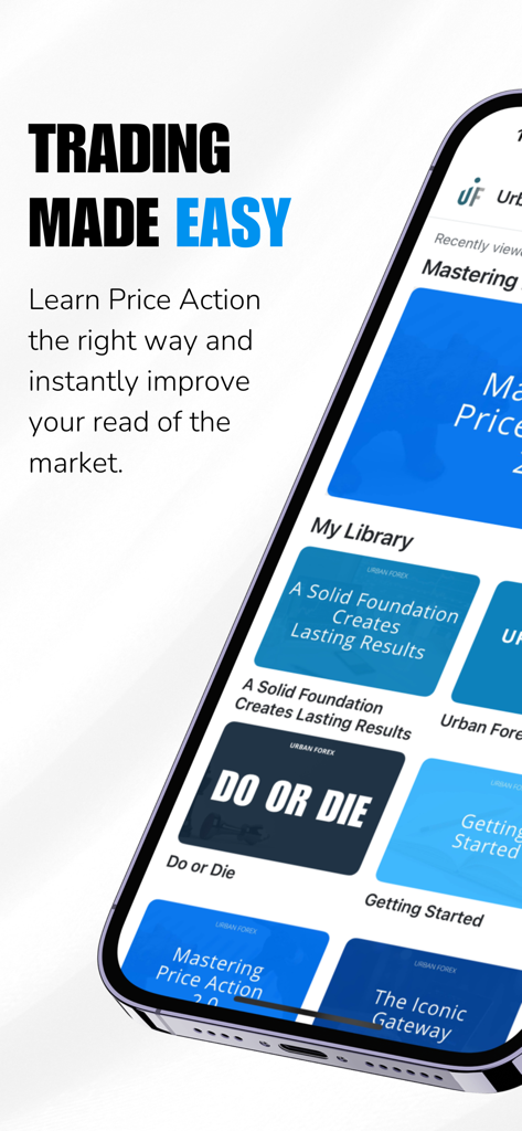 Urban Forex - Urban Forex mobile app showing the course library for learning price action trading