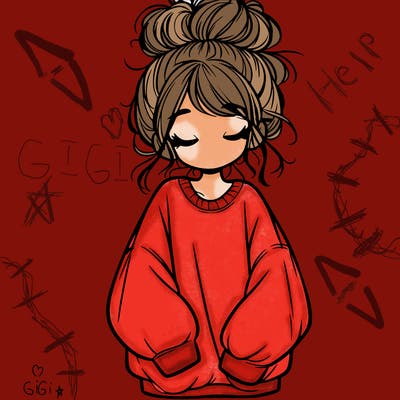girl with baggy sweatshirt and messy bun