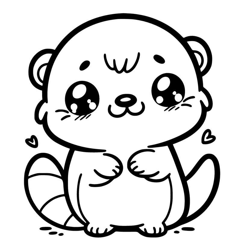coloring book, kawaii otter, black outline, no background