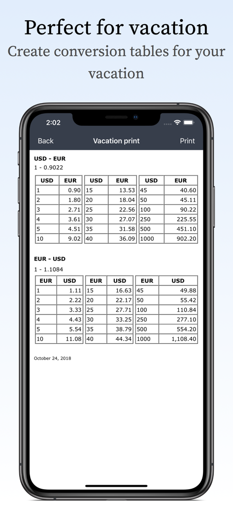 My Budget Book Pro Edition - Currency conversion tables for USD and EUR in the My Budget Book Pro app