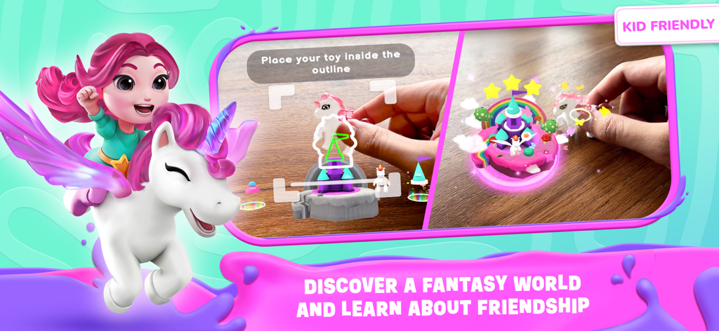 Applaydu Play & Discover - Scanning a Kinder toy unicorn into a digital fantasy world using augmented reality in the Applaydu app