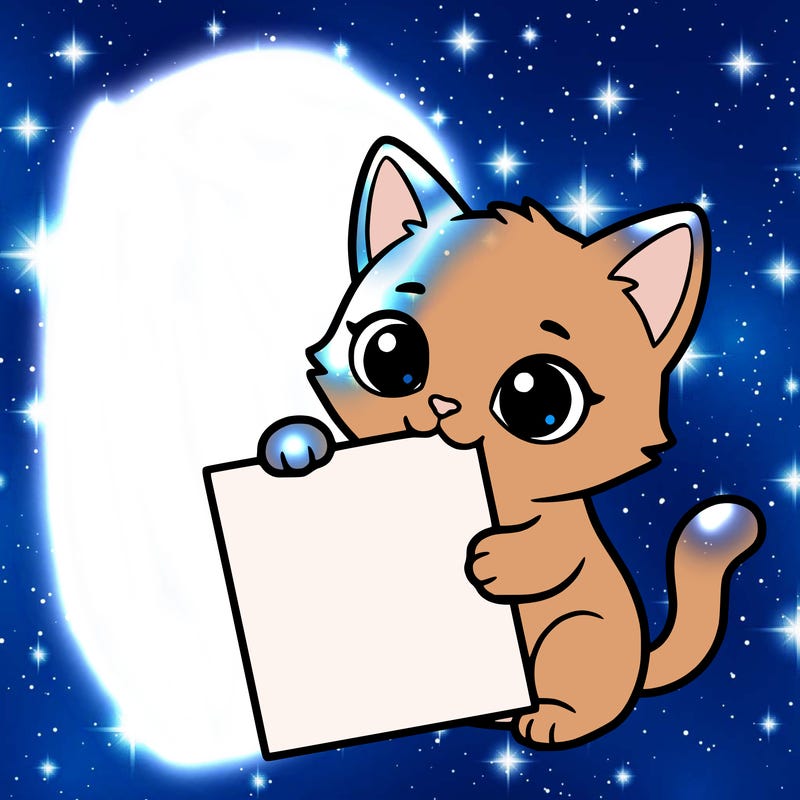a small cat with a blank sheet of paper in its hand. the cat is sooooooo cute!