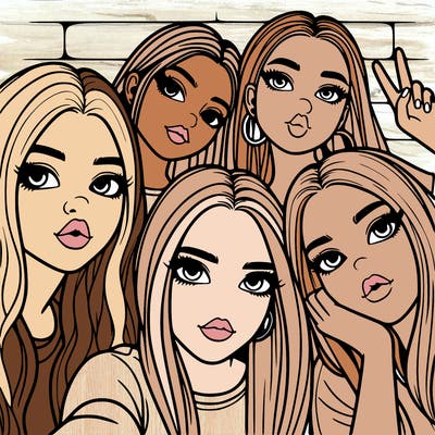 group of teen girls friends y2k up close in a selfie