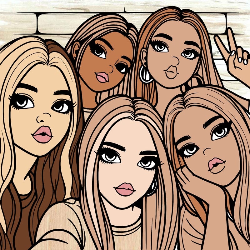 group of teen girls friends y2k up close in a selfie