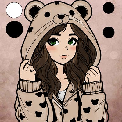 realistic girl in a animal pjs hoodie