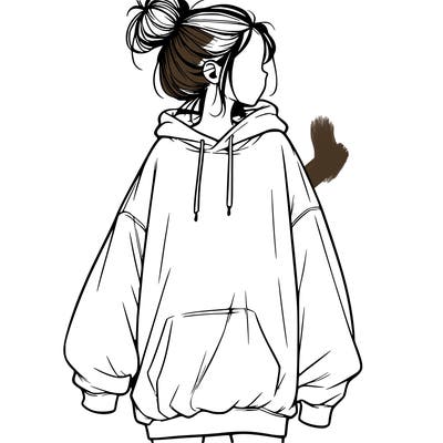 realistic girl with a oversized sweatshirt on and a bun