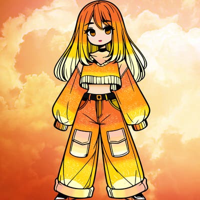 cute girl with straight hair in baggy jeans and a crop top and a sweater