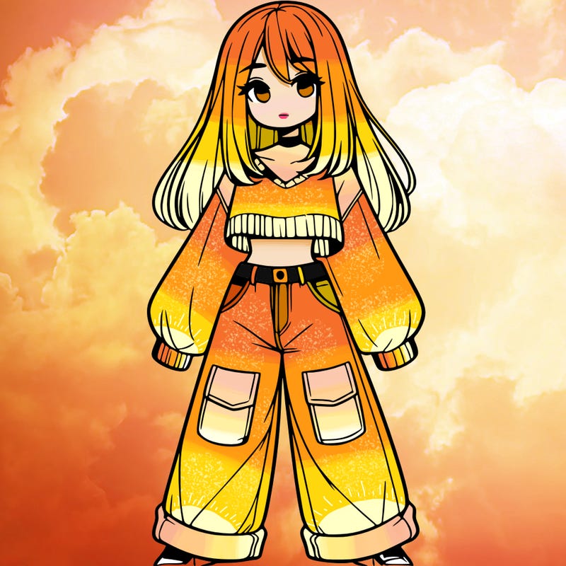 cute girl with straight hair in baggy jeans and a crop top and a sweater