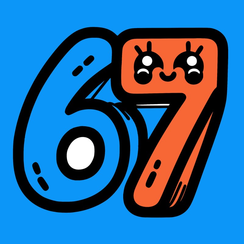 the numbers 67