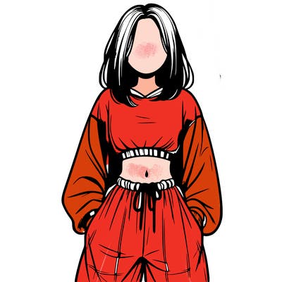 realistic girl faceless with baggy pants and a crop top