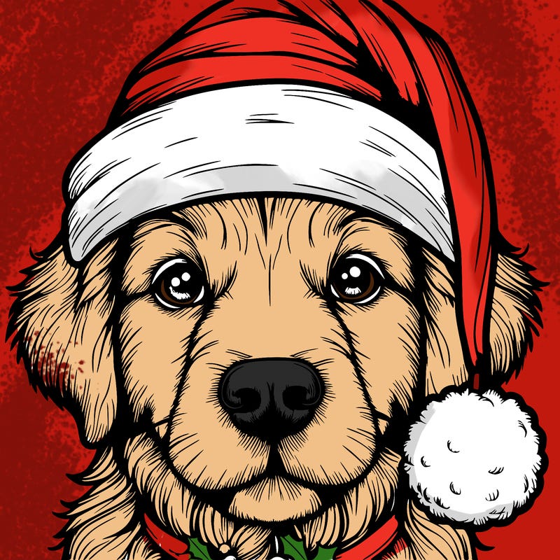 realistic dog with a christmas hat