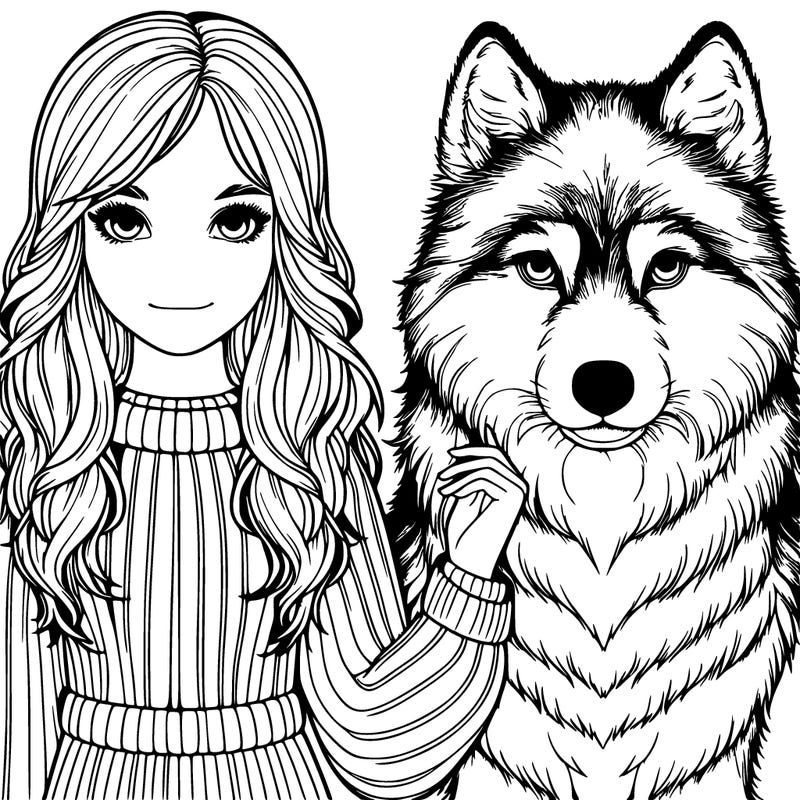 a realistic girl with a realistic wolf