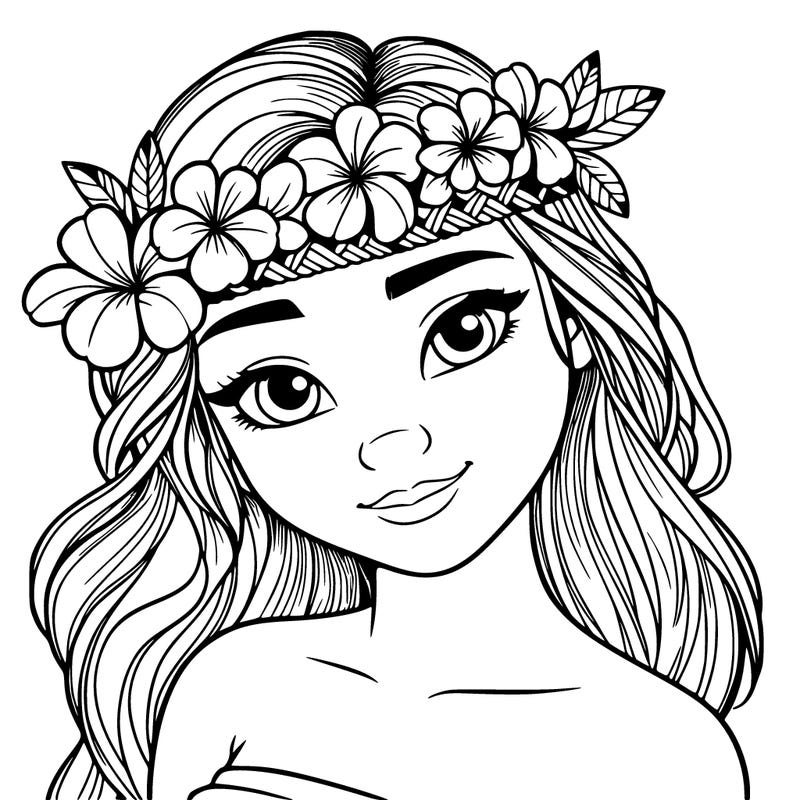 a realistic hawaiian girl with a head band of flowers on her head