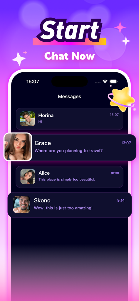 Wyzo - Video&Chat - Wyzo app chat screen showing messages from travelers in the community.