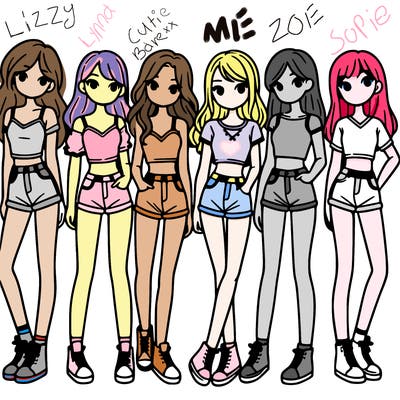 a group of girls wearing crop tops and shorts