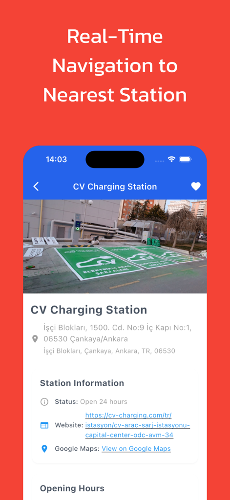 Ev Charge Station Find on Map - EV charging station details and real-time navigation interface