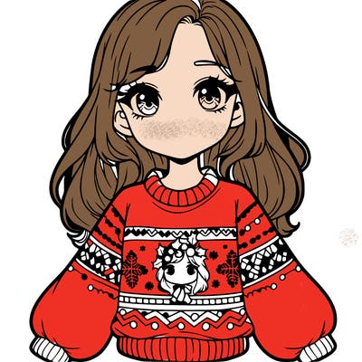 realistic girl wearing a christmas sweater