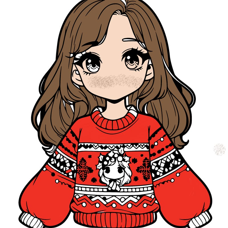 realistic girl wearing a christmas sweater