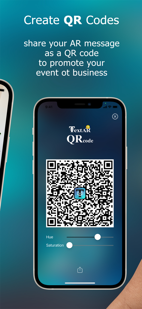 Textar app interface showing how to create a custom QR code to share AR messages for business or events.