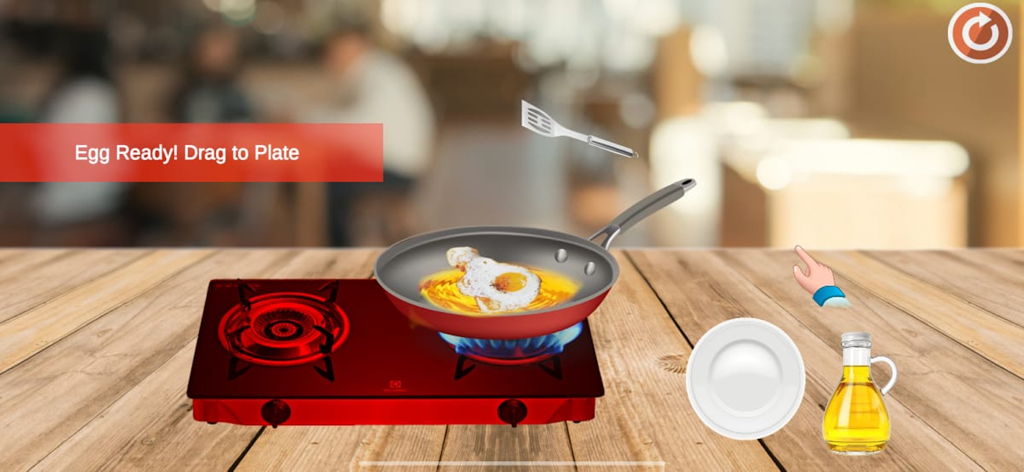 School Breakfast:Cooking games - A fried egg in a pan on a stove in the School Breakfast cooking game