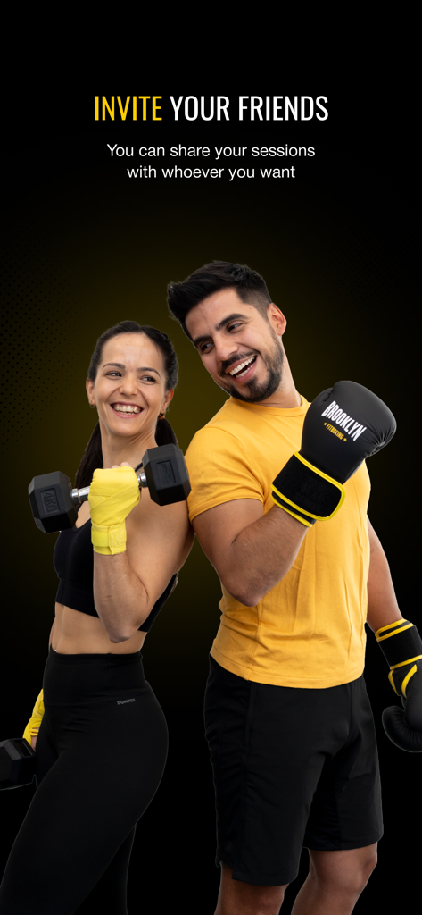Brooklyn Fitboxing - A man and a woman smiling in fitness gear with boxing gloves and a weight